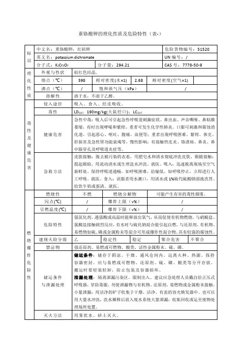 重铬酸钾的理化性质及危险特性表