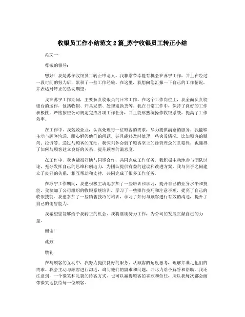 收银员工作小结范文2篇_苏宁收银员工转正小结