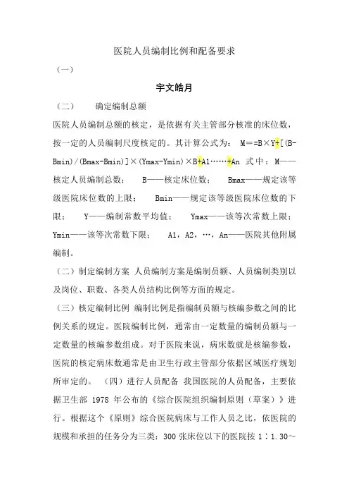 医院人员编制比例和配备要求