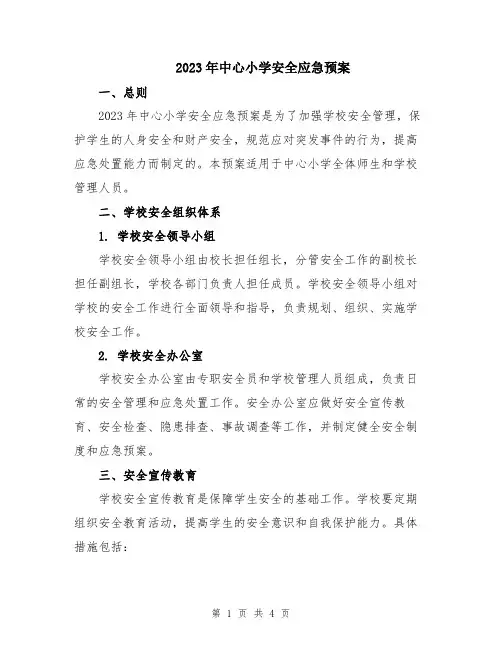 2023年中心小学安全应急预案