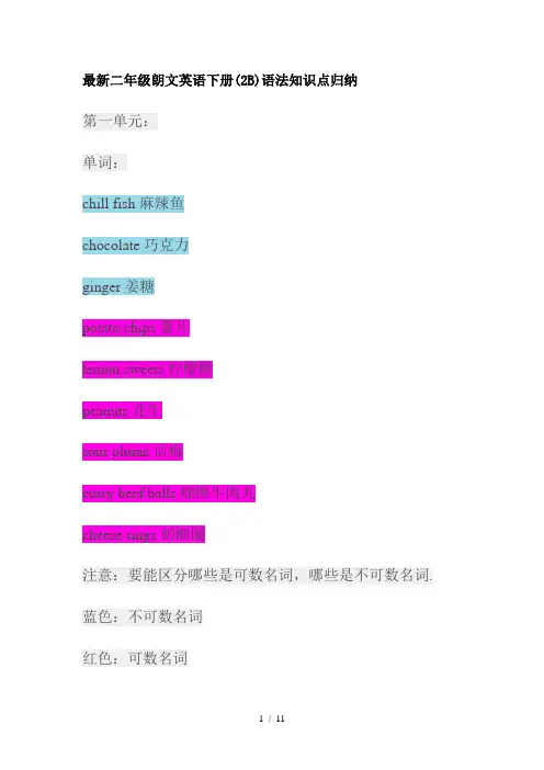 最新二年级朗文英语下册(2B)语法知识点归纳
