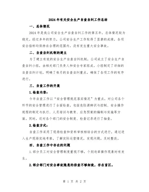 2024年有关安全生产自查自纠工作总结