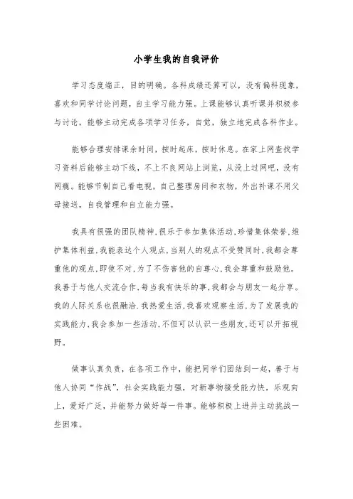小学生我的自我评价(四篇)