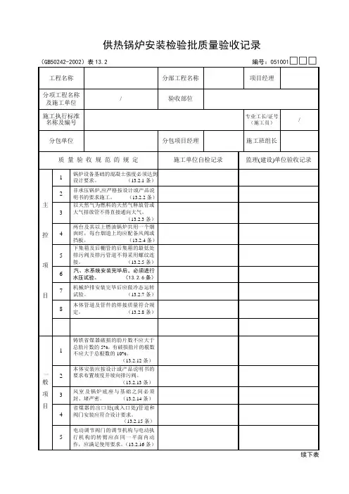 供热锅炉安装检验批质量验收记录