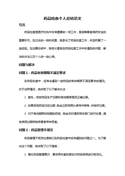 药品检查个人总结范文