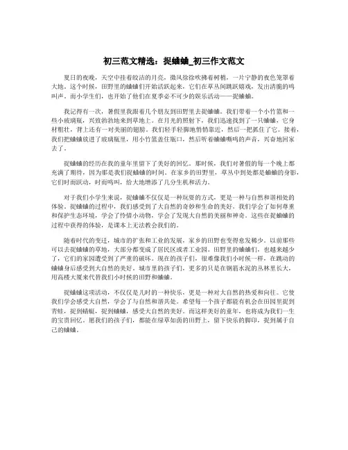 初三范文精选：捉蛐蛐_初三作文范文