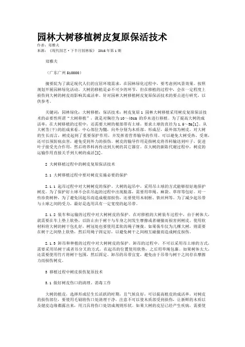 园林大树移植树皮复原保活技术