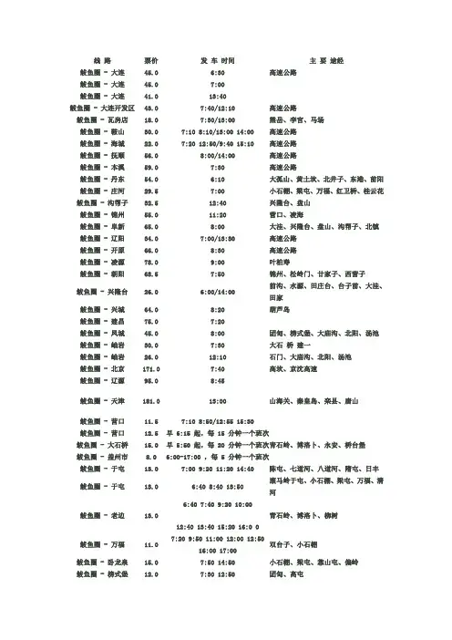 鲅鱼圈客运时刻表