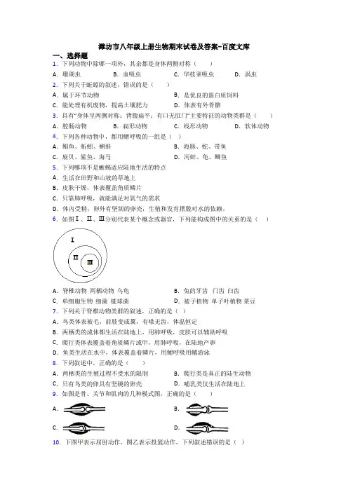 潍坊市八年级上册生物期末试卷及答案-百度文库