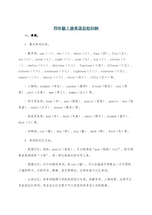 四年级上册英语总结归纳
