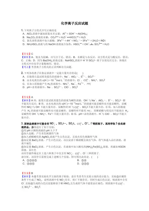 化学离子反应试题
