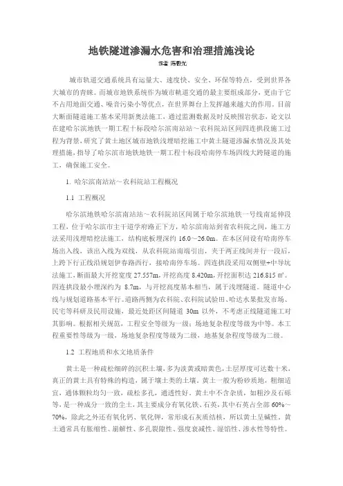 地铁隧道渗漏水危害和治理措施浅论