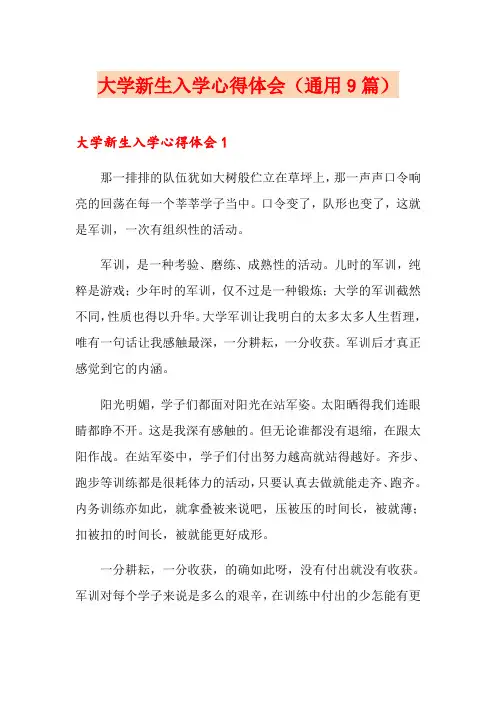 大学新生入学心得体会(通用9篇)