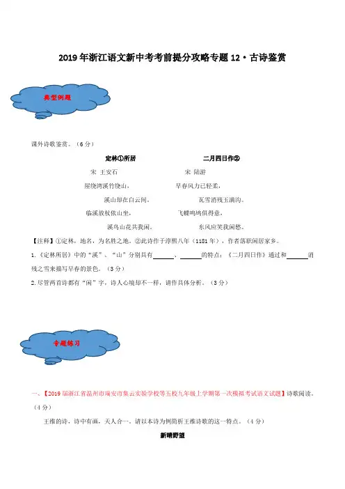 古诗鉴赏(文档)-2019年浙江语文新中考考前提分攻略(基础版)(原卷版)