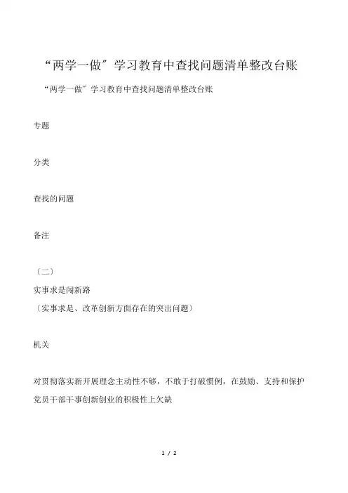 “两学一做”学习教育中查找问题清单整改台账
