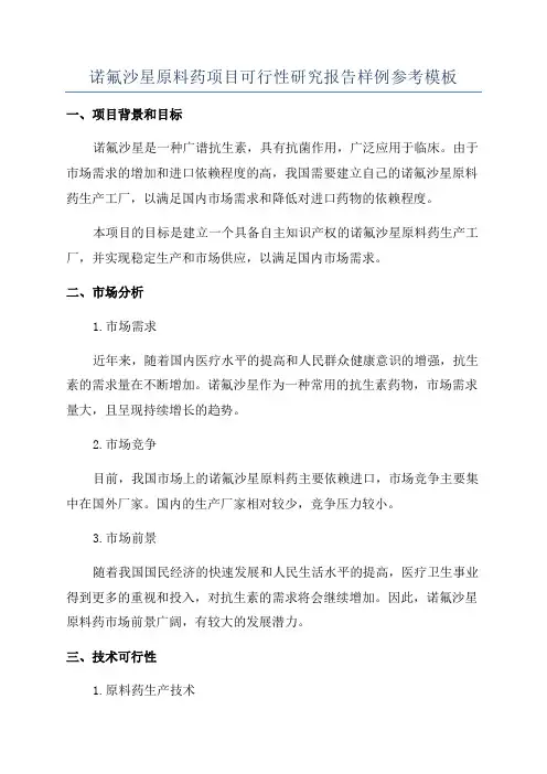 诺氟沙星原料药项目可行性研究报告样例参考模板