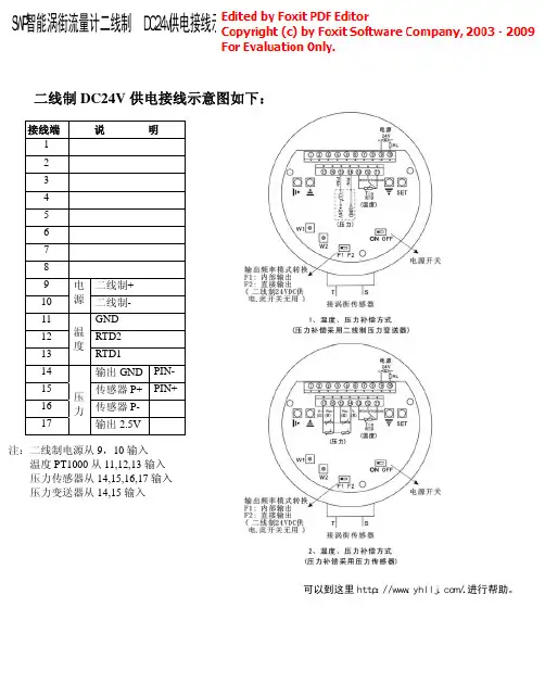 SWP智能涡街流量计二线制DC24v供电接线示意图