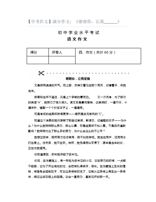 【中考作文】满分作文：《谢谢你,让我______》