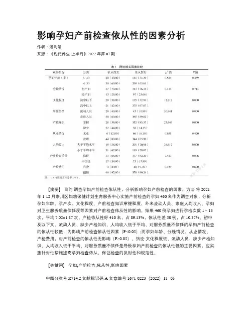 影响孕妇产前检查依从性的因素分析 