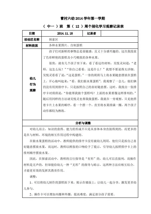 第12周个别化游戏观察记录表
