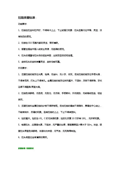 拉链质量标准