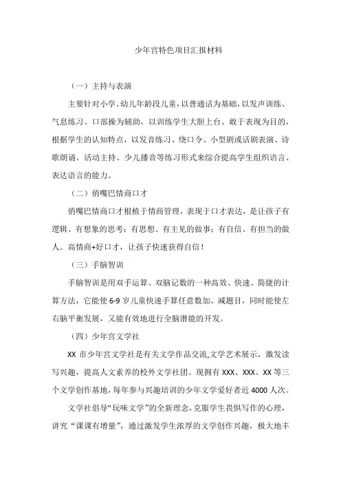 少年宫特色项目汇报材料