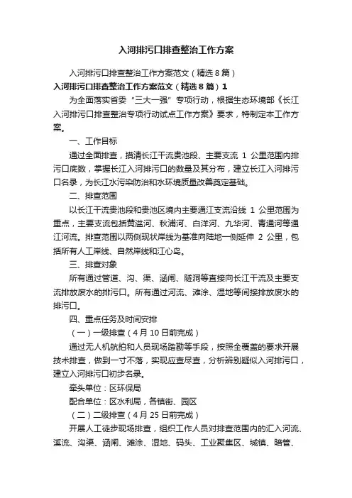 入河排污口排查整治工作方案