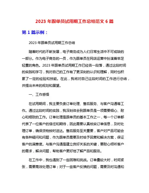 2023年跟单员试用期工作总结范文6篇