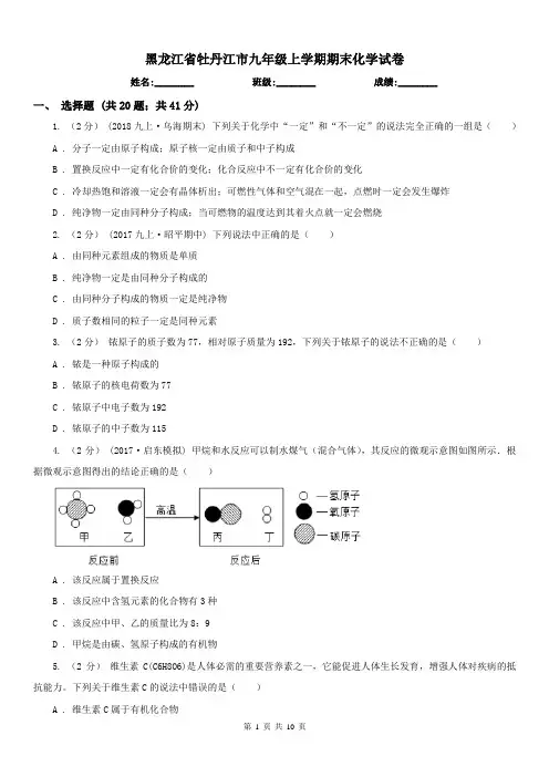 黑龙江省牡丹江市九年级上学期期末化学试卷 