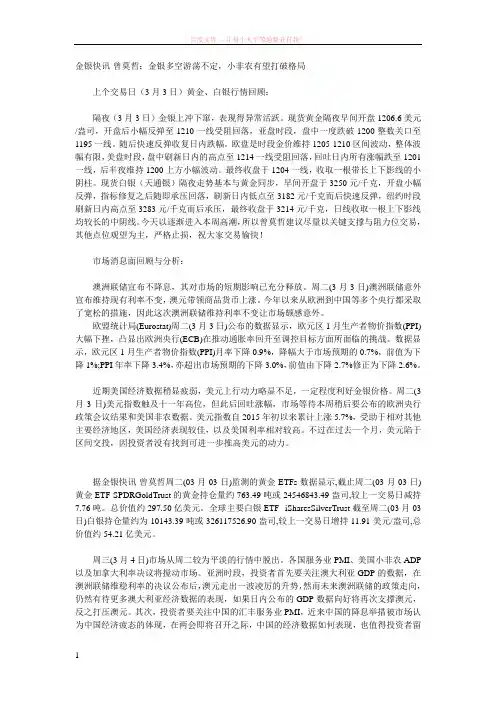 金银快讯-曾莫哲金银多空游荡不定小非农有望打破格局