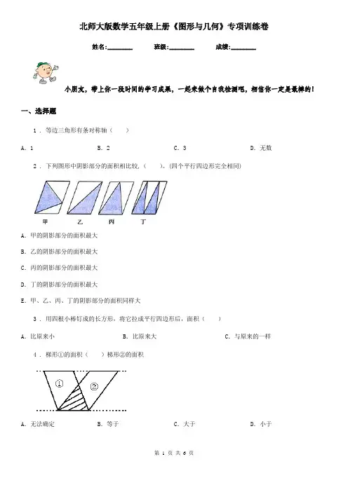 北师大版 数学五年级上册《图形与几何》专项训练卷