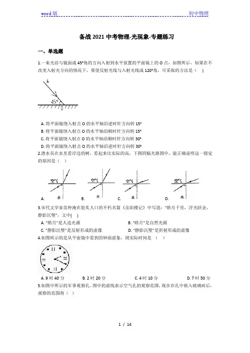 备战2021中考物理-光现象-专题练习(含答案)