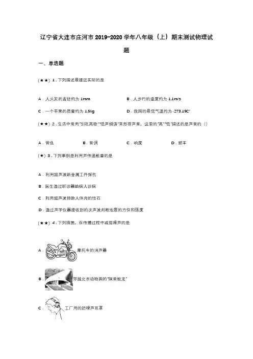 辽宁省大连市庄河市2019-2020学年八年级(上)期末测试物理试题(word无答案)