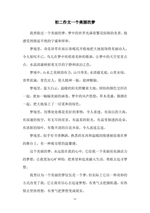 初二作文一个美丽的梦