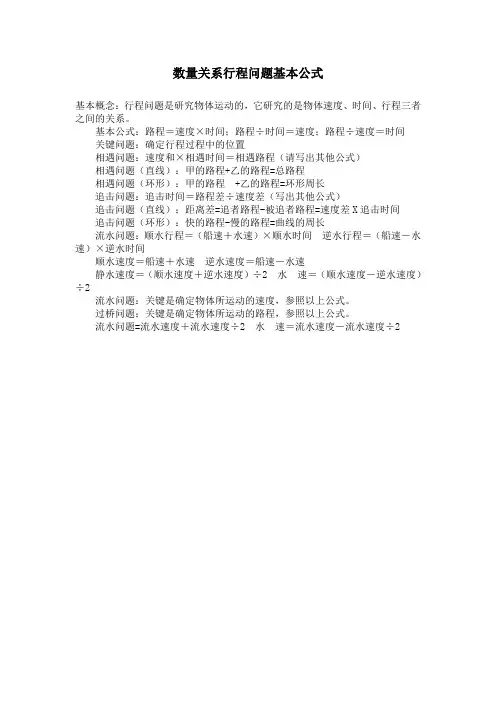 数量关系行程问题基本公式