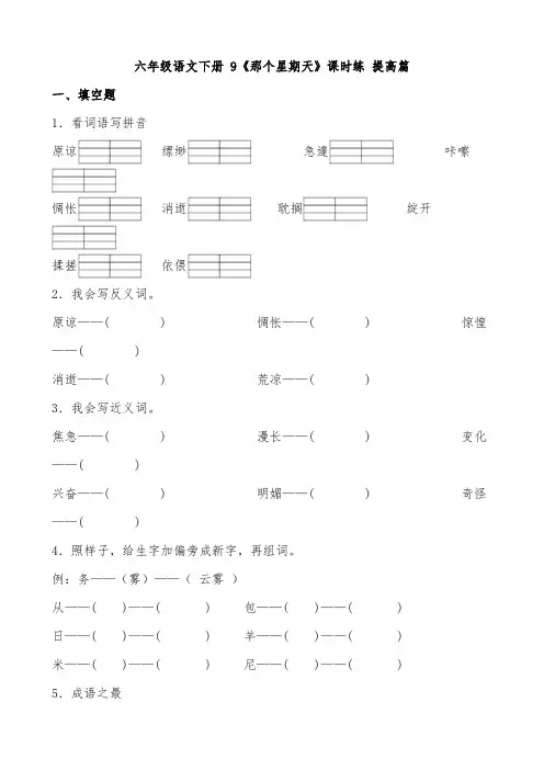 六年级语文下册 9《那个星期天》课时练 提高篇(含答案)部编版