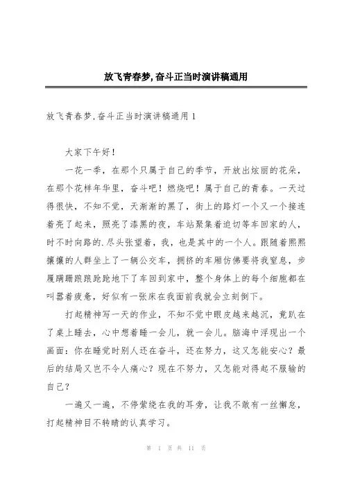 放飞青春梦,奋斗正当时演讲稿通用