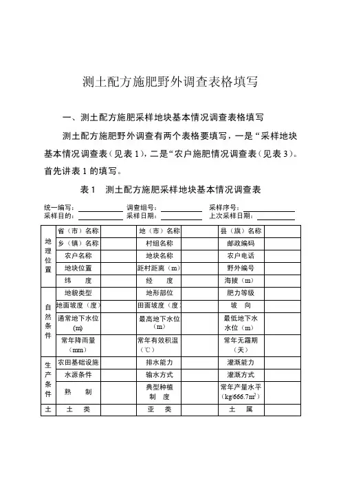 测土配方施肥野外调查表格填写