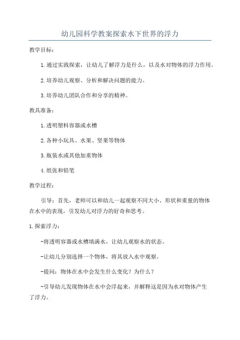 幼儿园科学教案探索水下世界的浮力