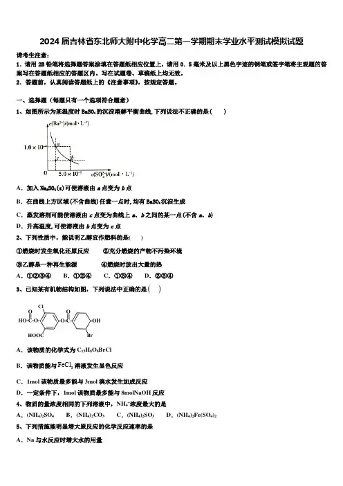 2024届吉林省东北师大附中化学高二第一学期期末学业水平测试模拟试题含解析