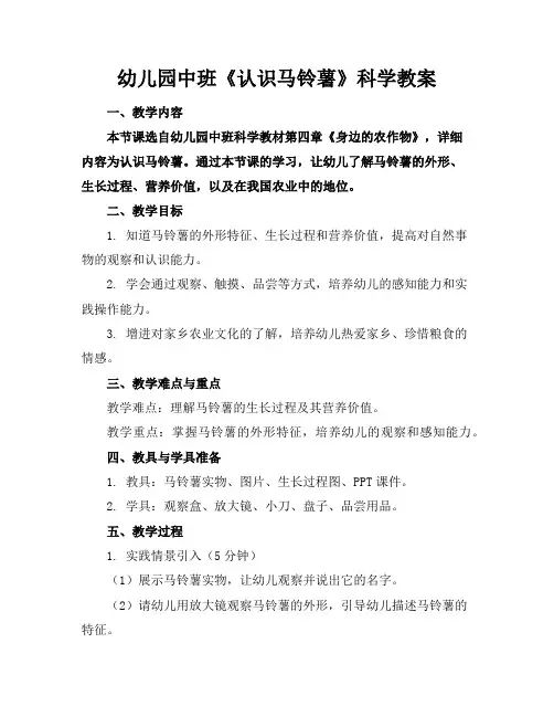 幼儿园中班《认识马铃薯》科学教案