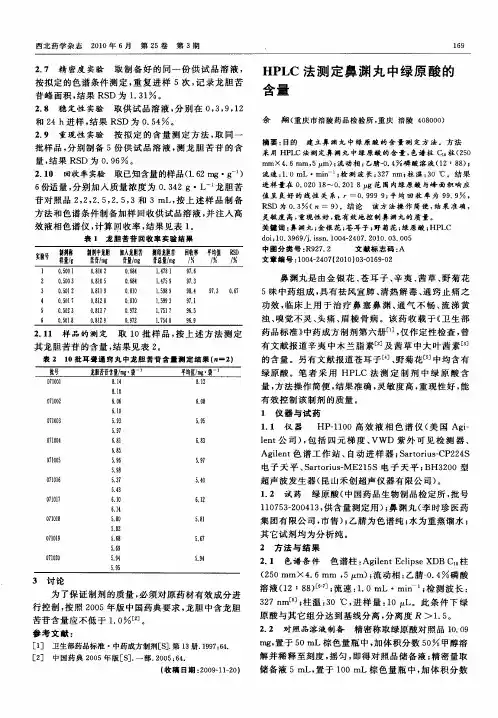 HPLC法测定鼻渊丸中绿原酸的含量