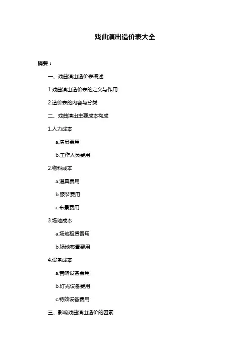 戏曲演出造价表大全