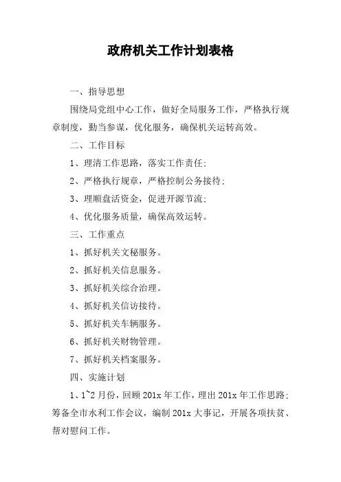 政府机关工作计划表格
