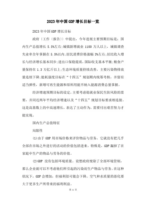 2023年中国GDP增长目标一览