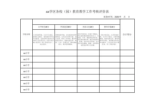 学校幼儿园教育教学工作考核评价表