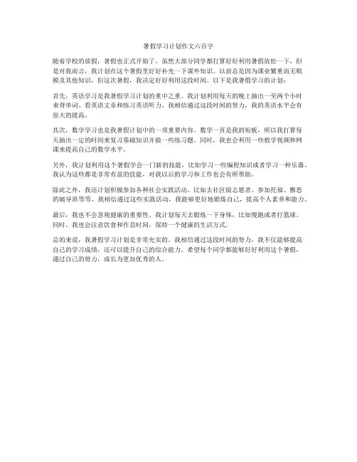 暑假学习计划作文六百字