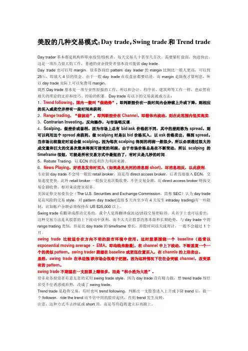 美股的几种交易模式,Day trade,Swing trade,Trend trade
