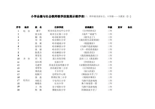 小学品德与社会教师教学技能展示顺序表四年级及部分五