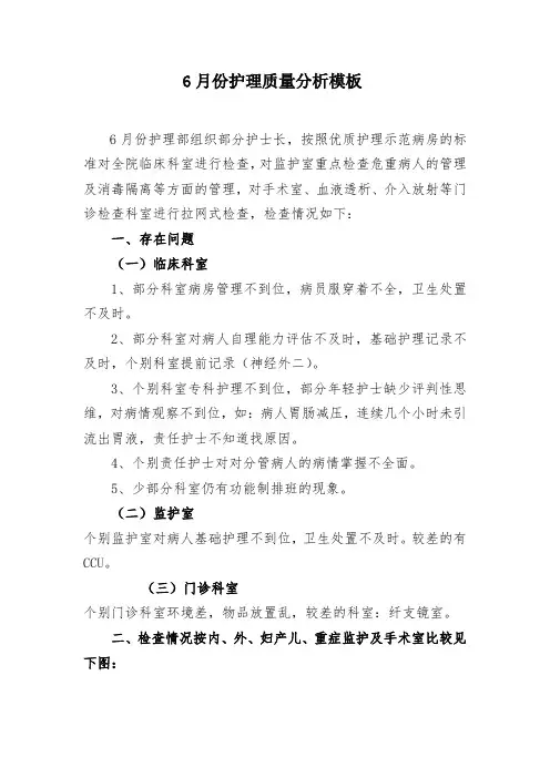 临床护理存在问题、检查问题、原因分析及整改措施等护理质量分析模板